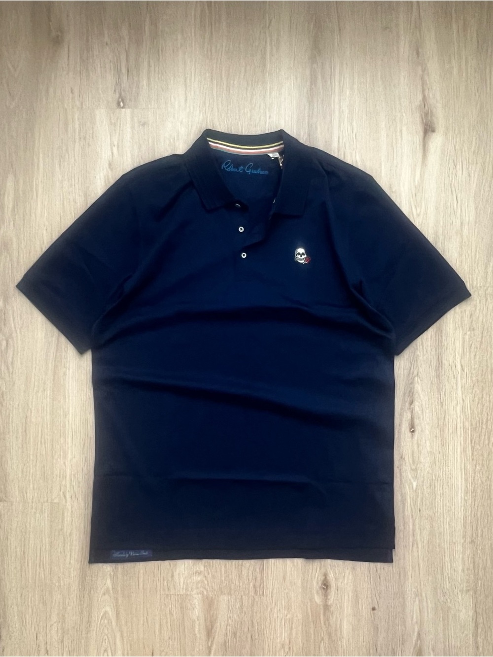 NWT Robert Graham Archie Skull Golf Polo Shirt Mens Medium Navy Blue Designer - Picture 2 of 9